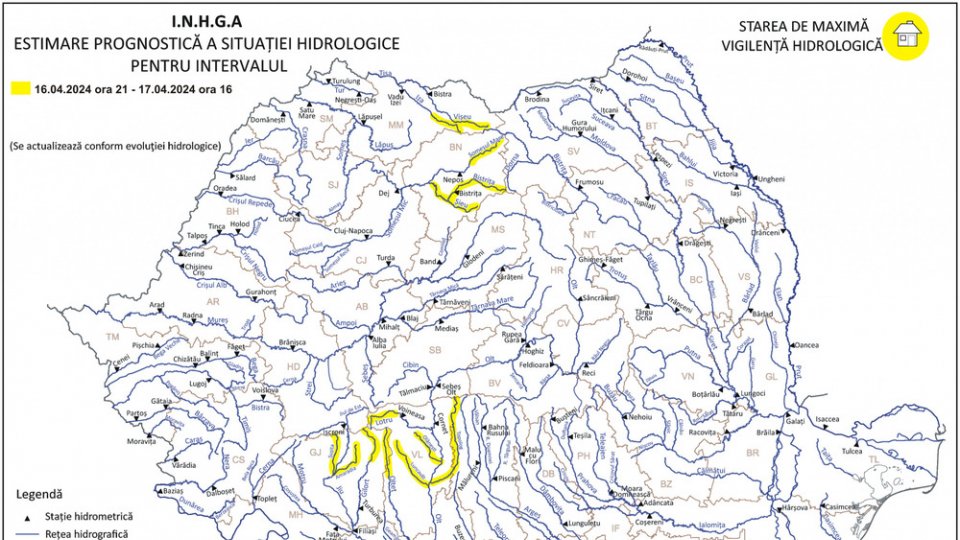 Hidrologii au emis coduri galbene de inundații